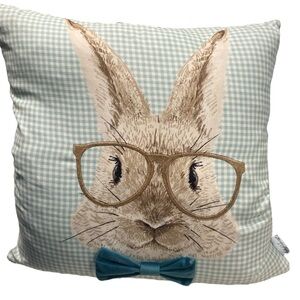 Loving Kindness Bunny With Glasses and Bow Tie Pillow, Size 20” x 20”